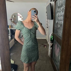 Green Floral Puff Sleeve Babydoll Dress!